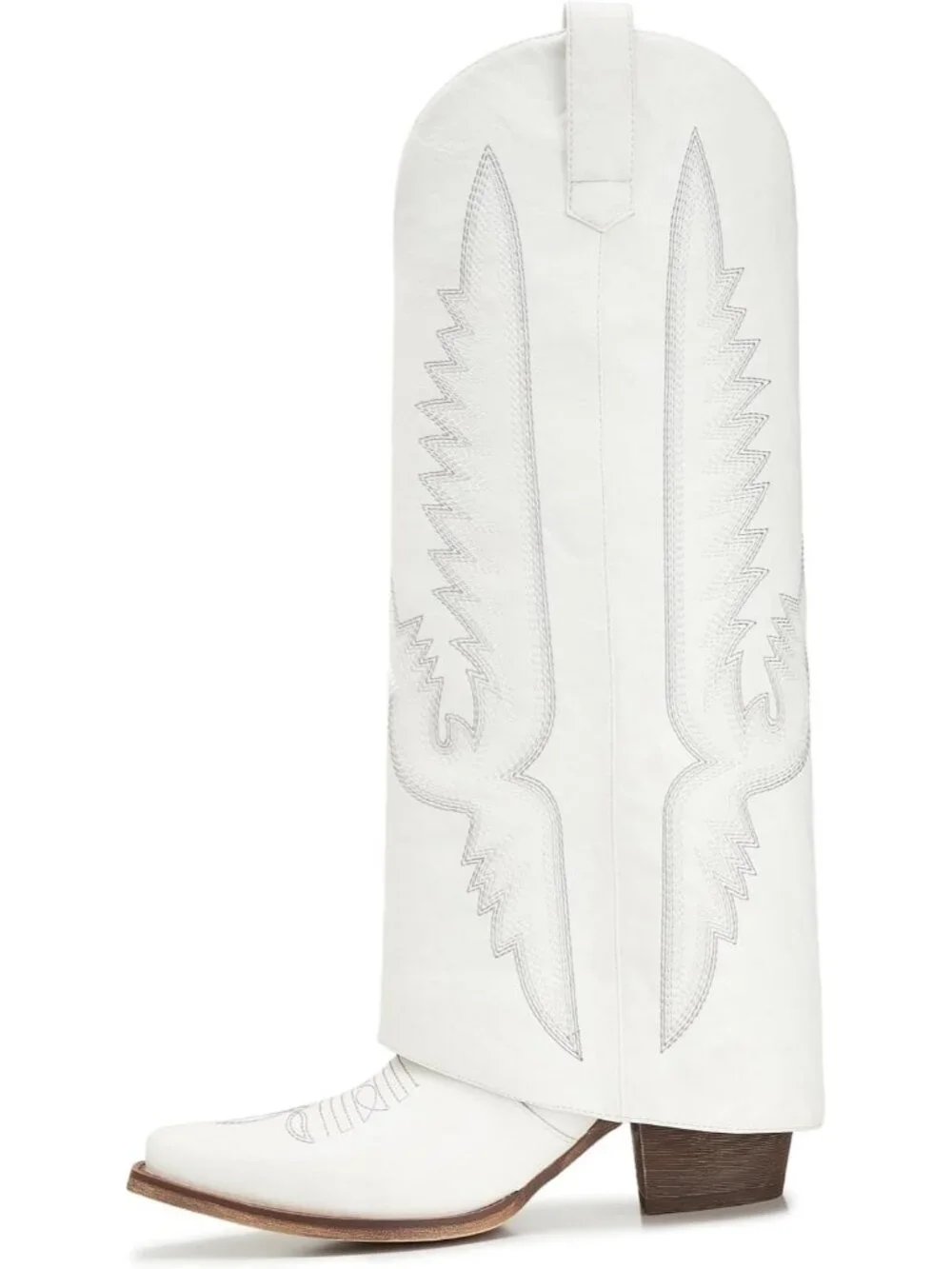 Women's White Pointy Pull-on Side Zipper Padlock Fold Over Knee High Boots